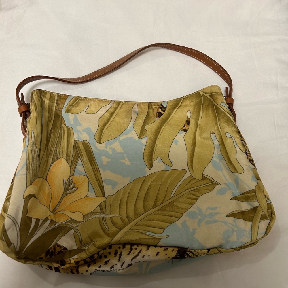 Authentic Salvatore Ferregamo Floral Print Hobo Bag with Brown Strap